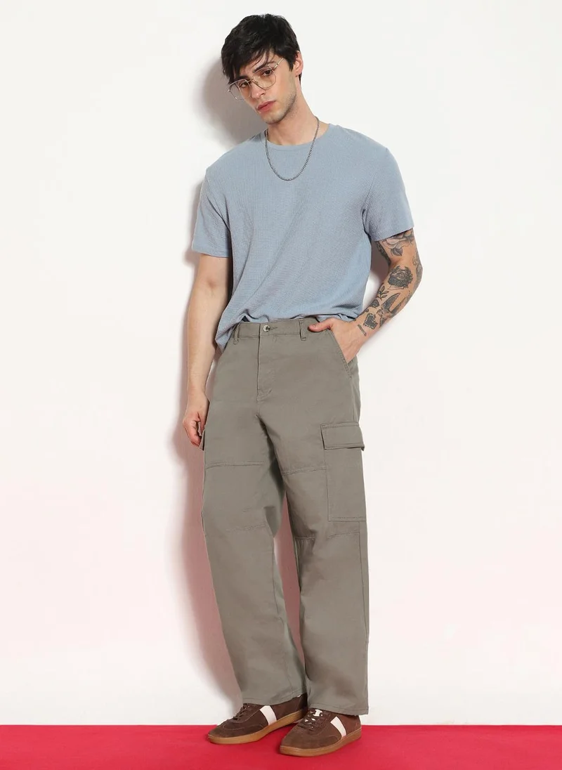 Urbano Fashion  Urbano Fashion Men's Steel Grey Loose Baggy Fit Solid Cargo Chino Pant with 6 Pockets Non-Stretchable for Men | Best Price UAE